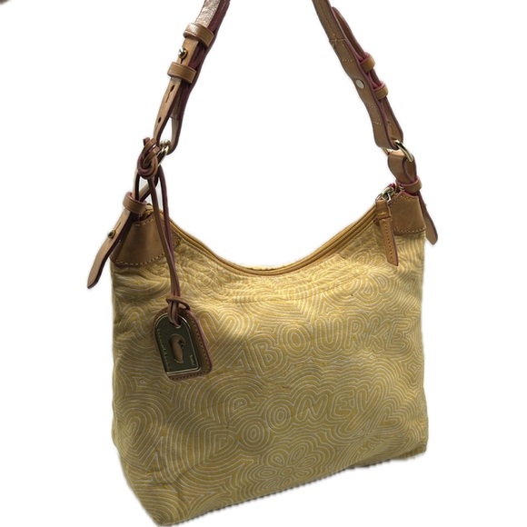Dooney & Bourke Handbags - Dooney & Bourke Fabric Duck Hobo Butter Yellow White Shoulder Bag Pebbled Finish
